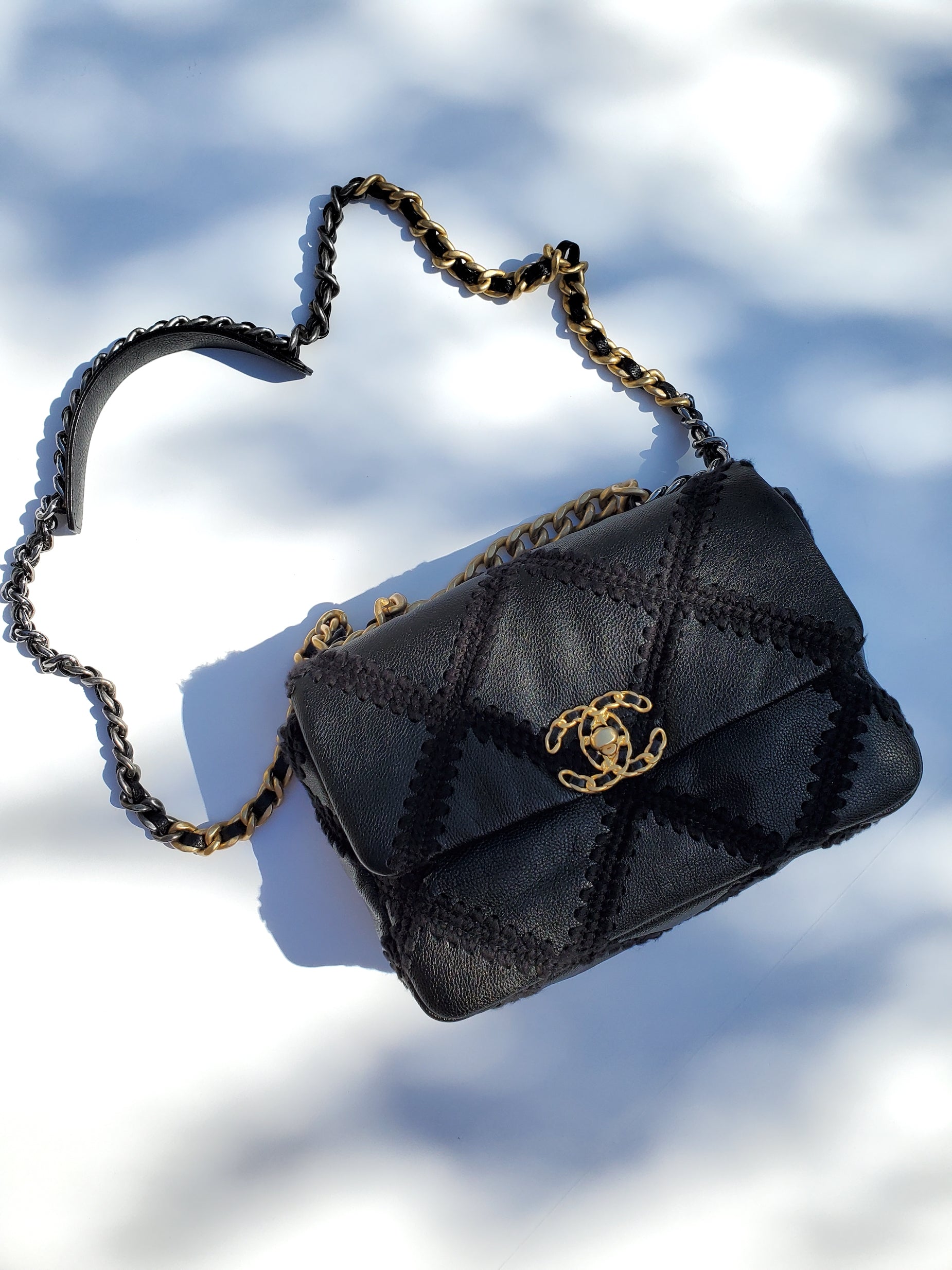 Chanel 19 Black Crochet Calfskin Quilted Handbag - Rovelle Bags