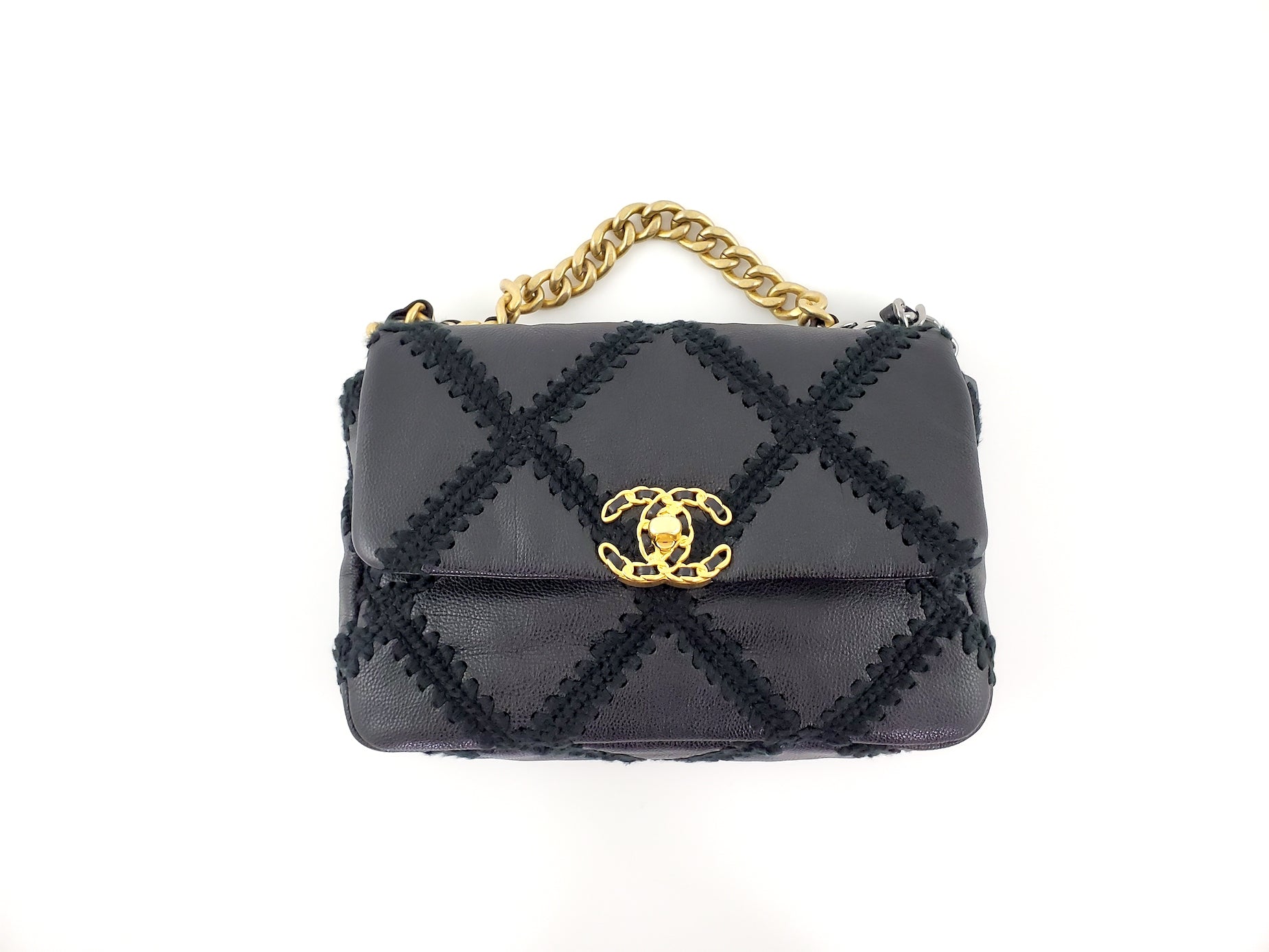 Chanel 19 Black Crochet Calfskin Quilted Handbag - Rovelle Bags
