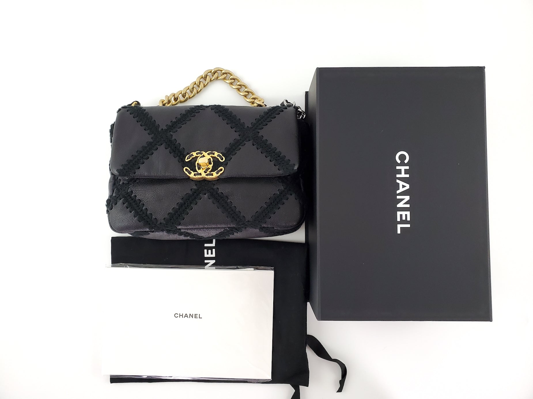 Chanel 19 Black Crochet Calfskin Quilted Handbag - Rovelle Bags