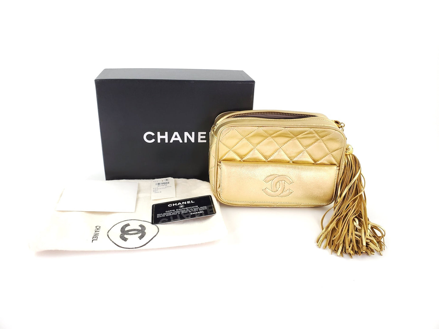Chanel Quilted Gold CC Camera Tassel Shoulder Bag - Rovelle Bags