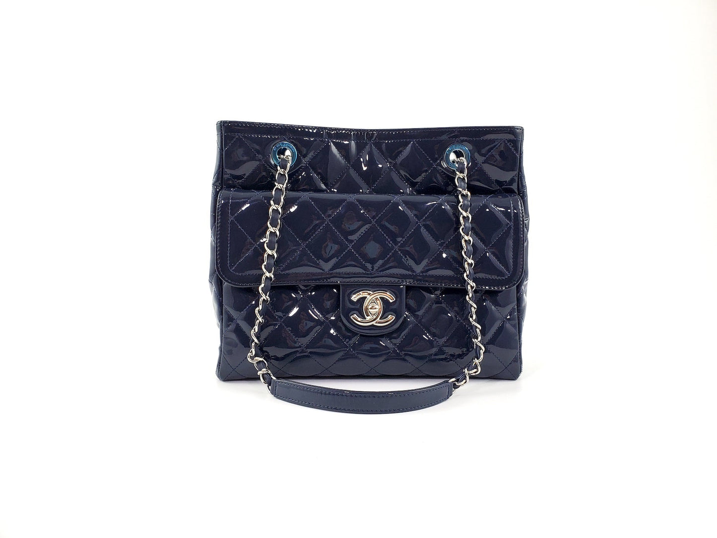 Chanel Coco Shine Small Navy Quilted Tote Bag - Rovelle Bags
