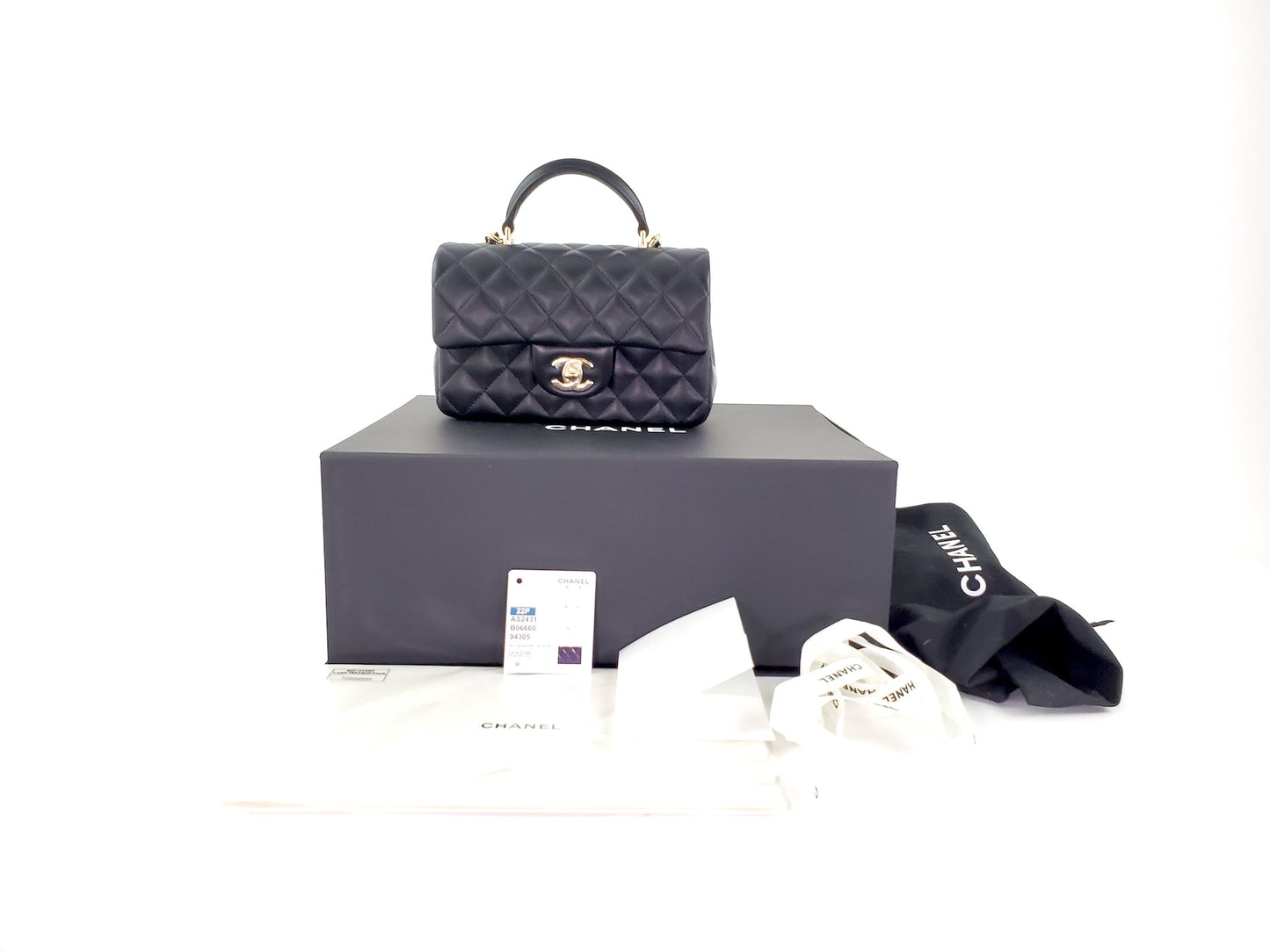 Chanel 22P Top Handle Black Rectangular Flap Bag - Rovelle Bags