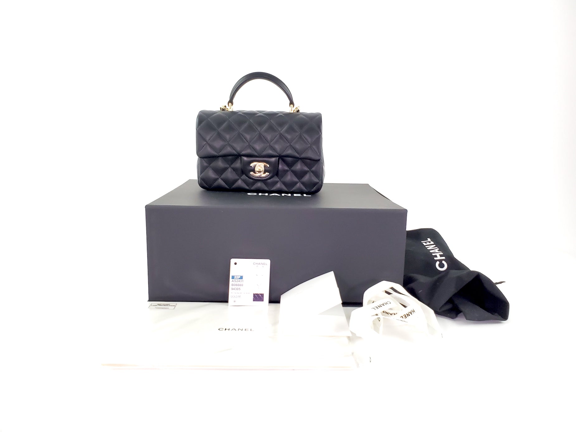 Chanel 22P Top Handle Black Rectangular Flap Bag - Rovelle Bags