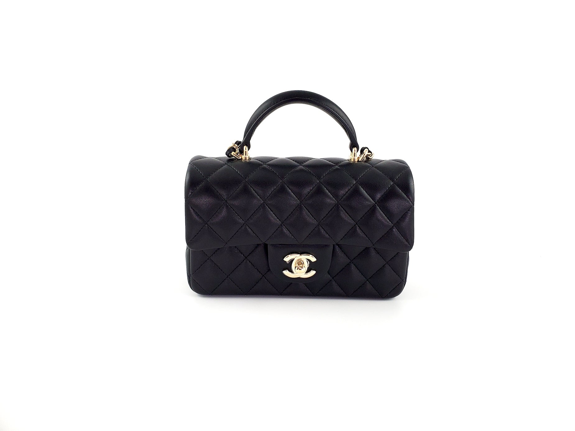 Chanel 22P Top Handle Black Rectangular Flap Bag - Rovelle Bags