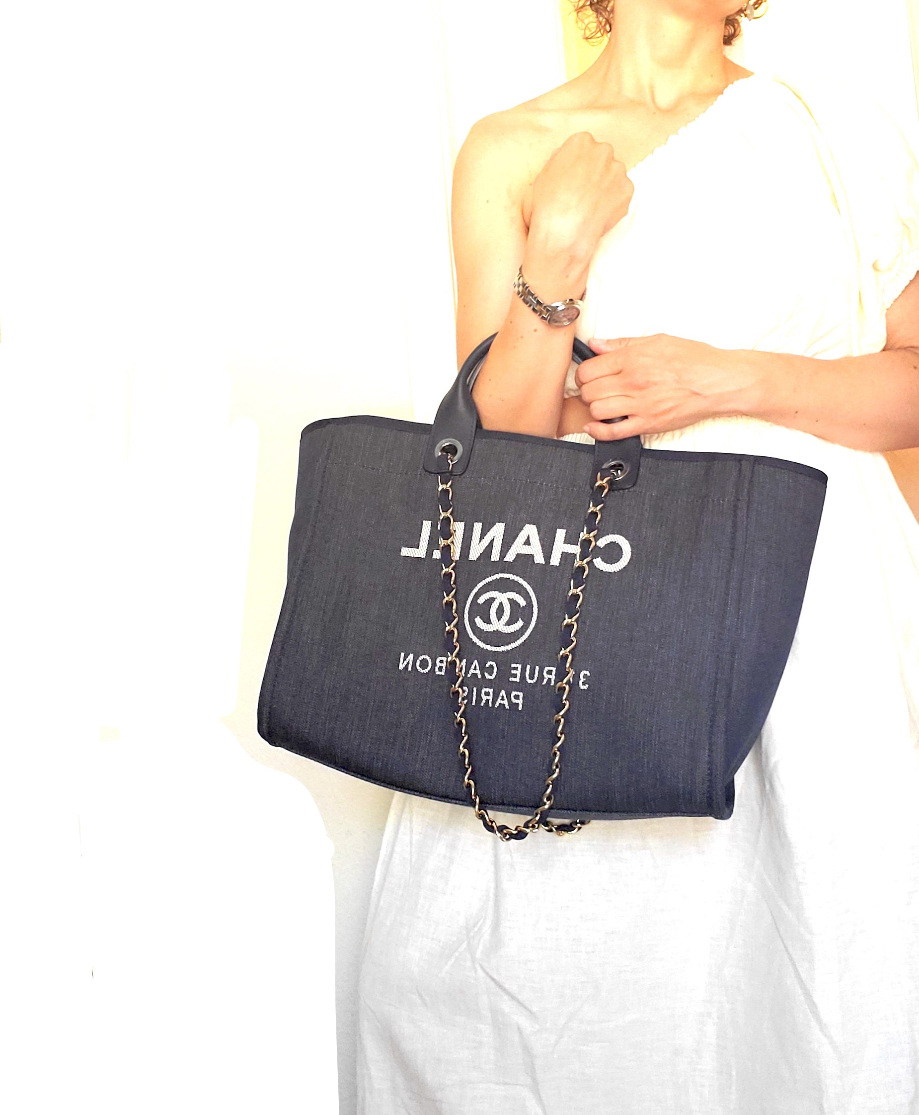 Chanel DEAUVILLE Blue Marine Tote Tote Bag - Rovelle Bags