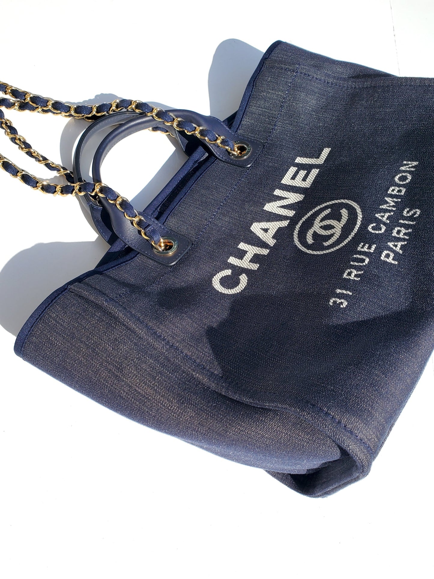 Chanel DEAUVILLE Blue Marine Tote Tote Bag - Rovelle Bags
