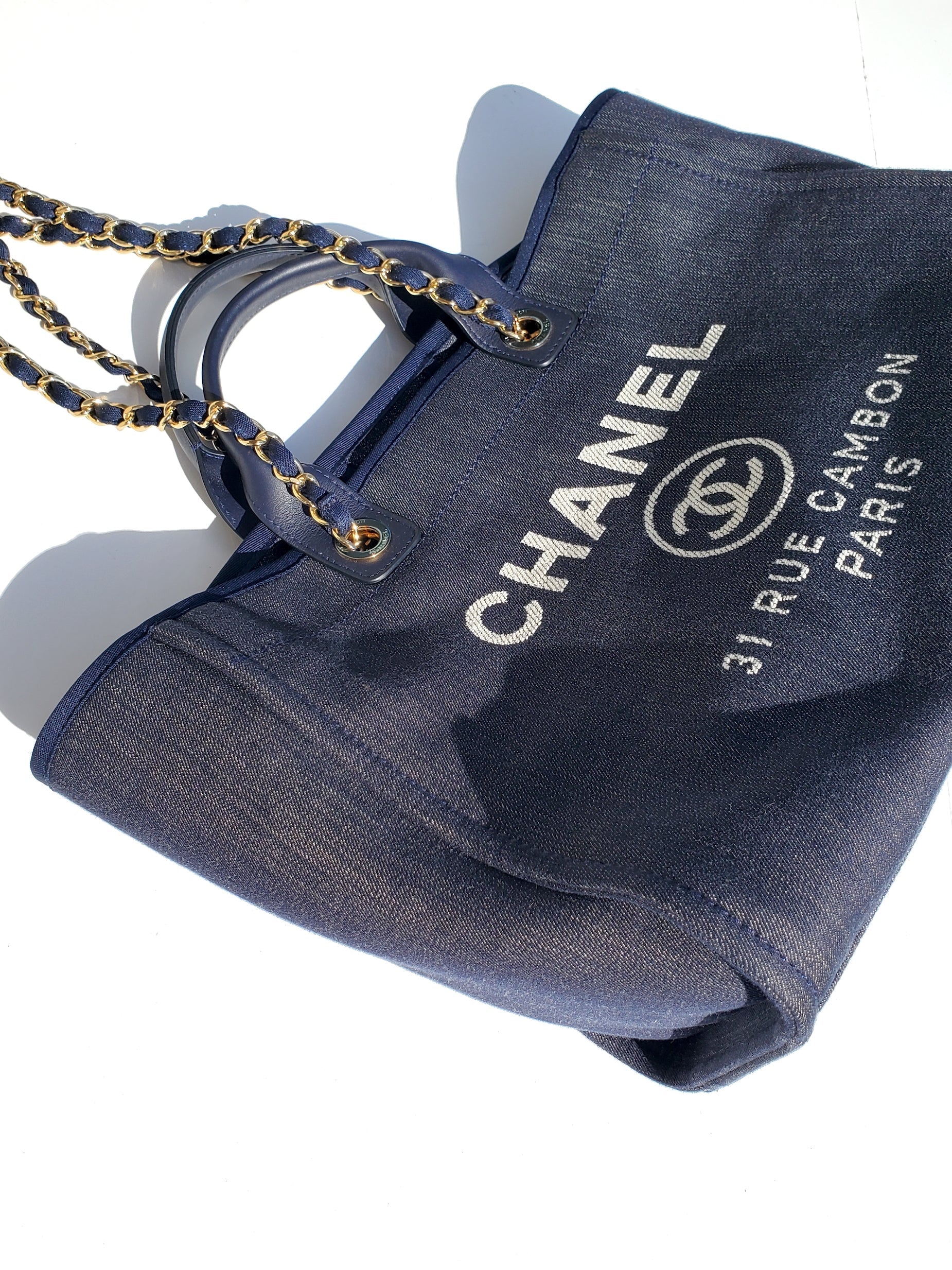 Chanel DEAUVILLE Blue Marine Tote Tote Bag - Rovelle Bags