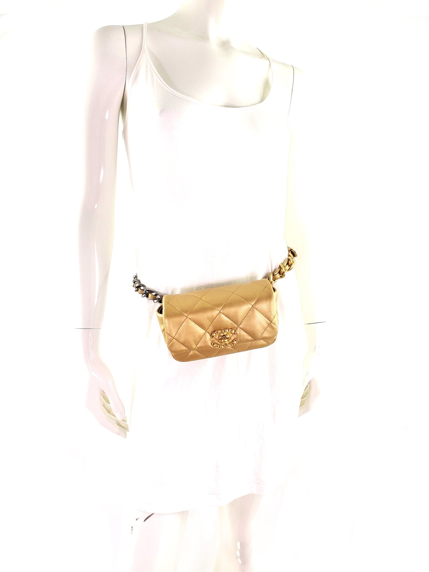 Chanel 19 2020 Metallic Gold Goatskin Handbag - Rovelle Bags