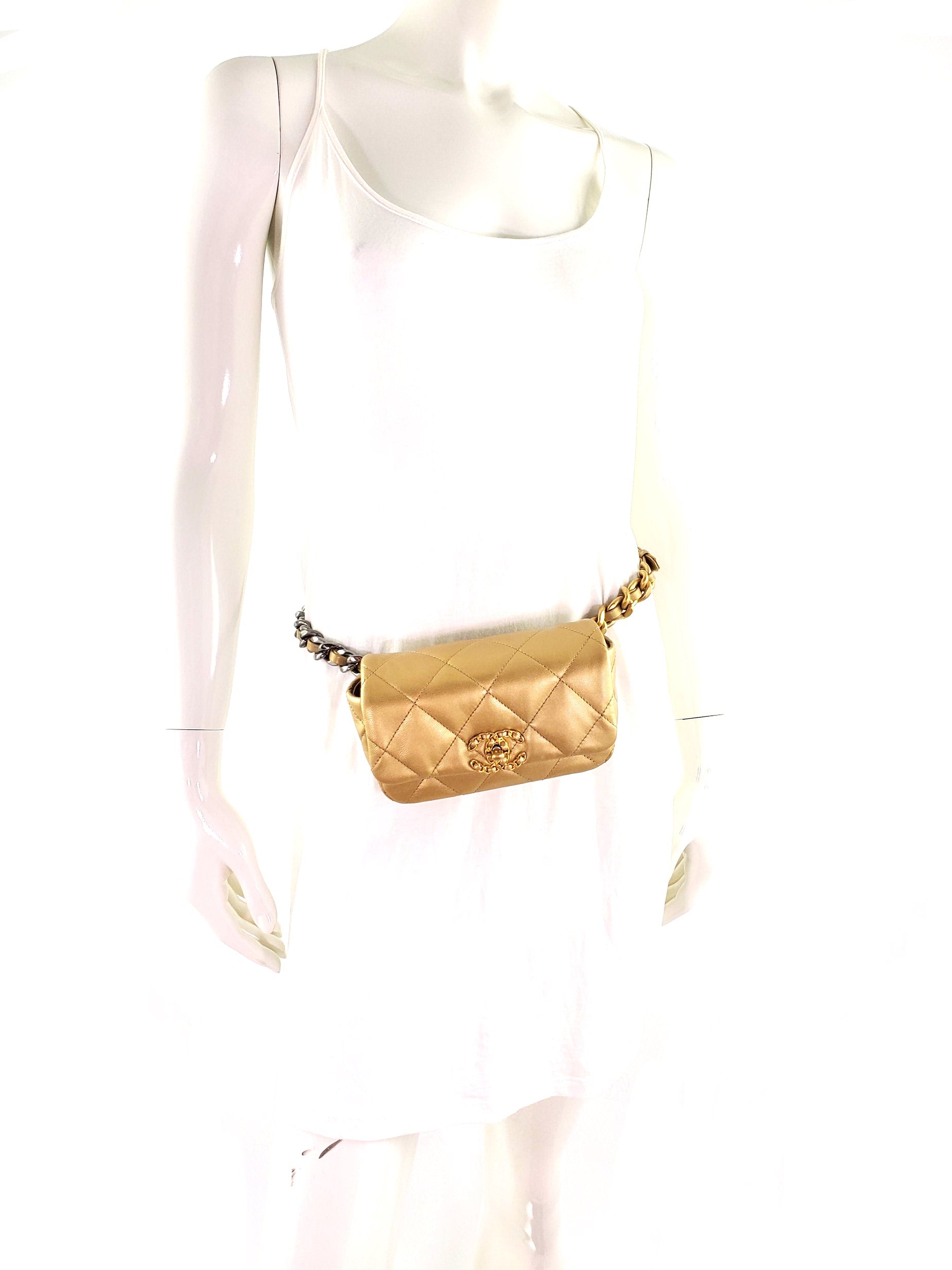 Chanel 19 2020 Metallic Gold Goatskin Handbag - Rovelle Bags