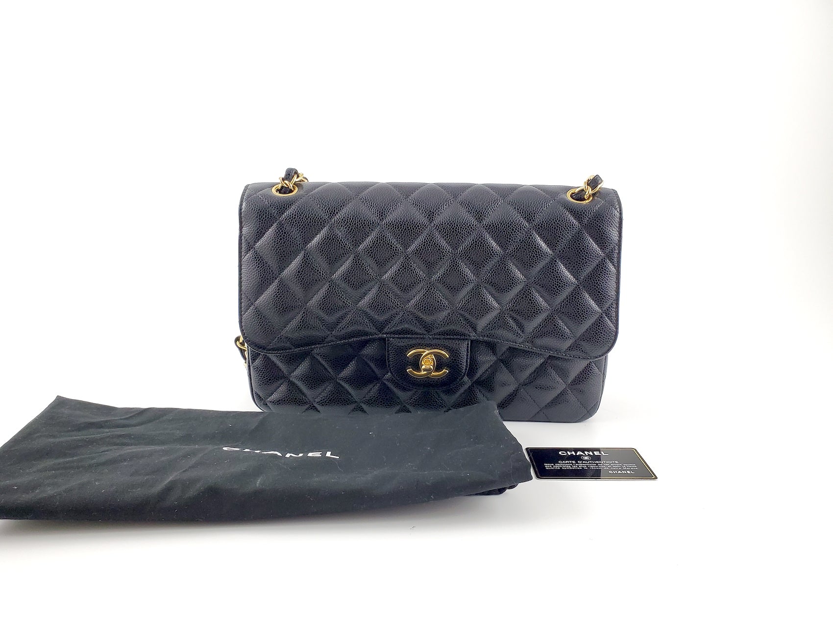 Chanel Black Caviar Jumbo Classic Double Flap Bag - Rovelle Bags