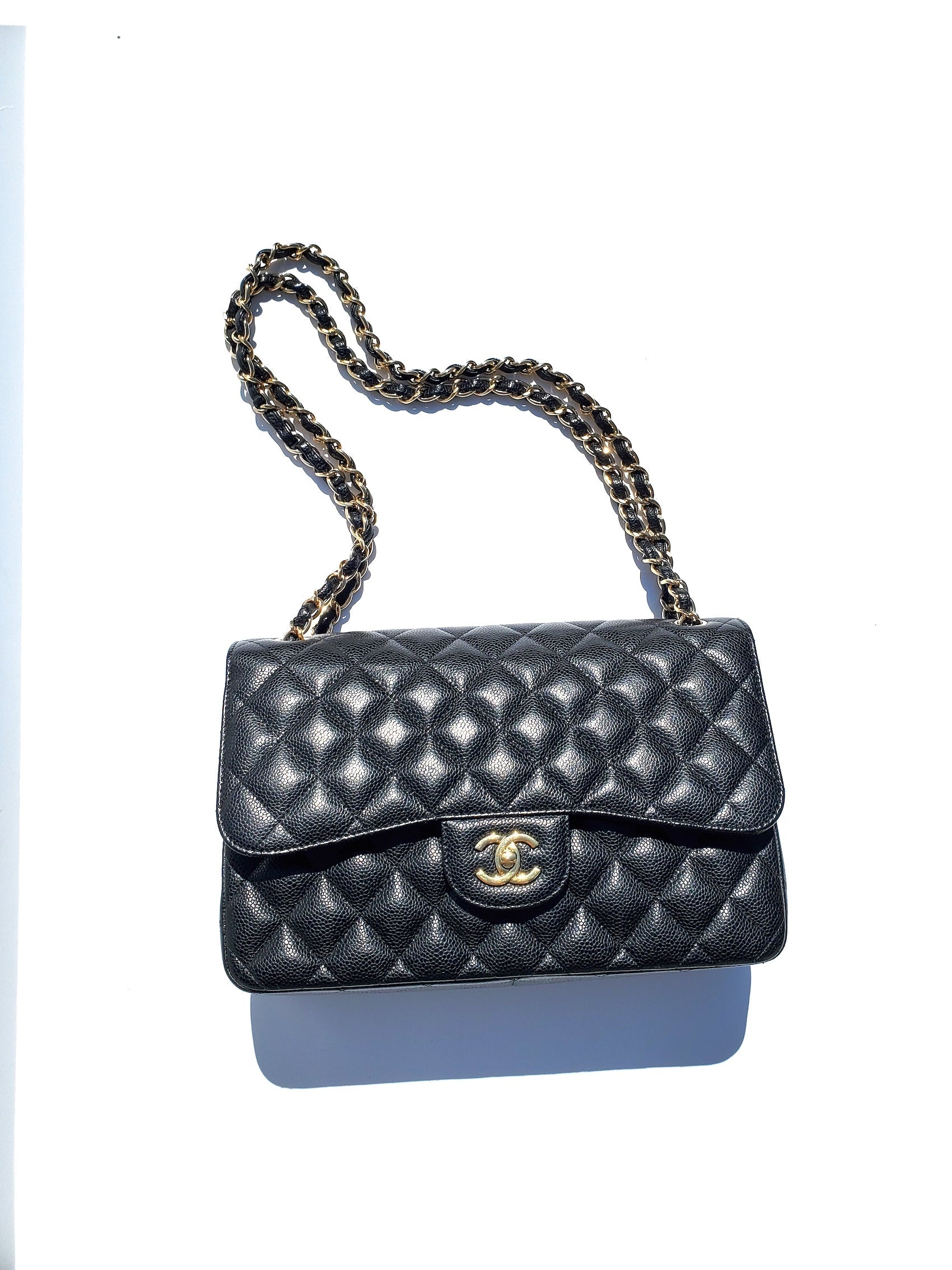 Chanel Black Caviar Jumbo Classic Double Flap Bag - Rovelle Bags