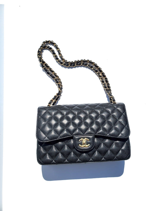 Chanel Black Caviar Jumbo Classic Double Flap Bag - Rovelle Bags