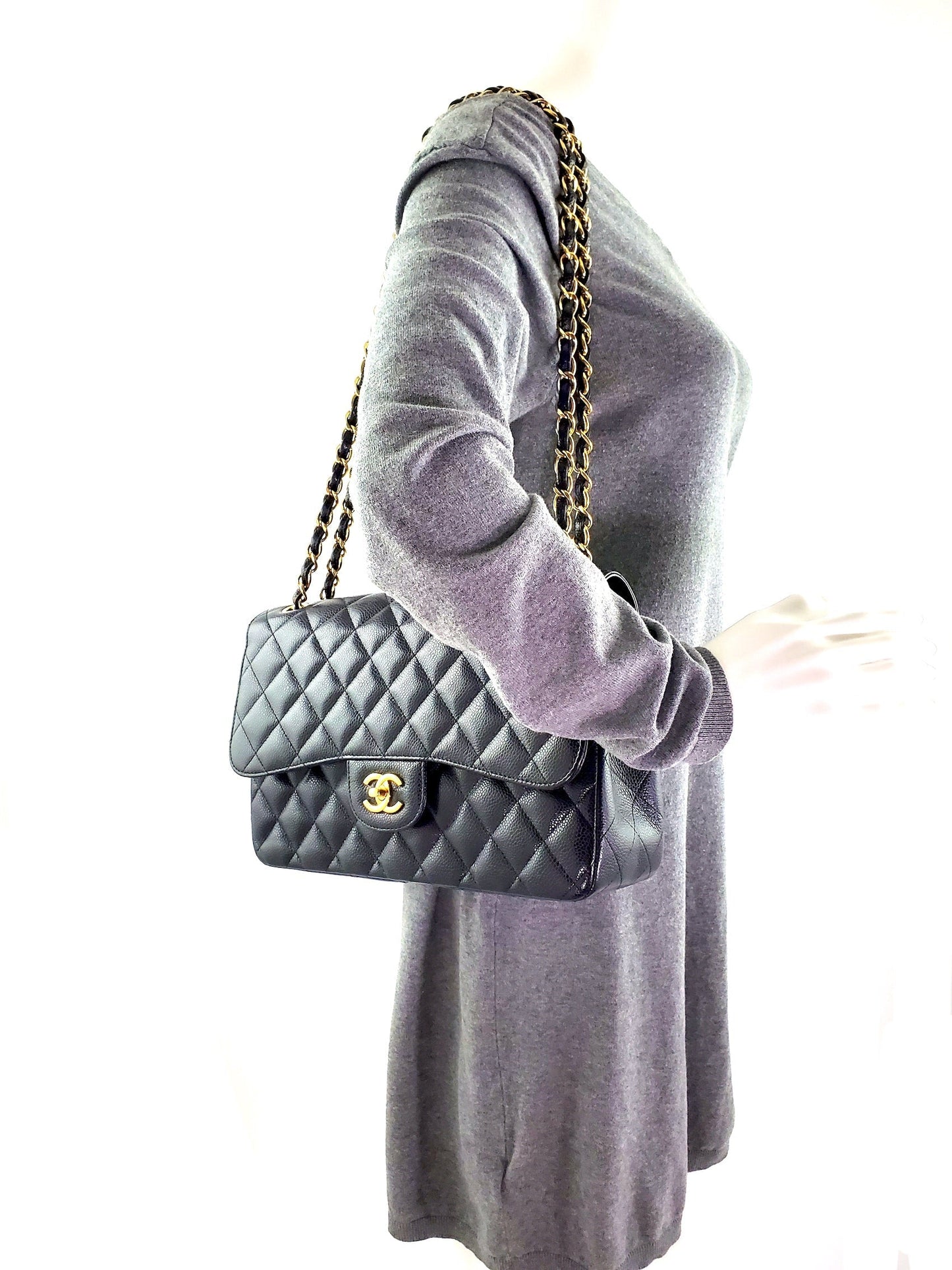 Chanel Black Caviar Jumbo Classic Double Flap Bag - Rovelle Bags