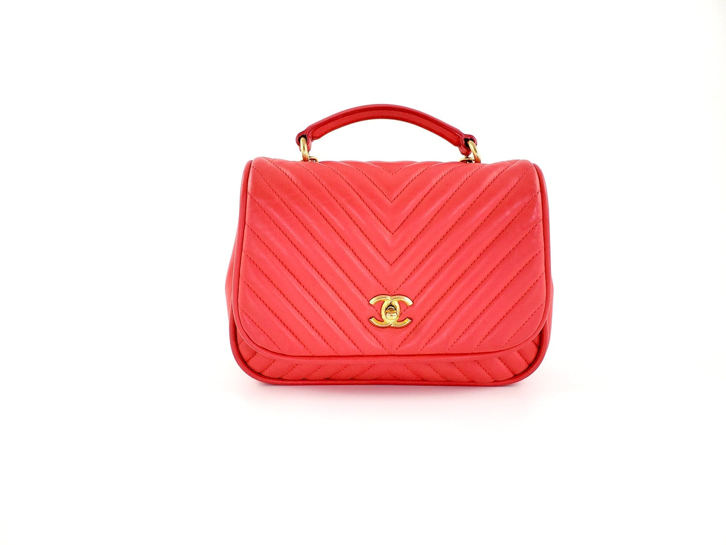 Chanel Red Reverse Chevron Quilted Round Flap Bag - Rovelle Bags
