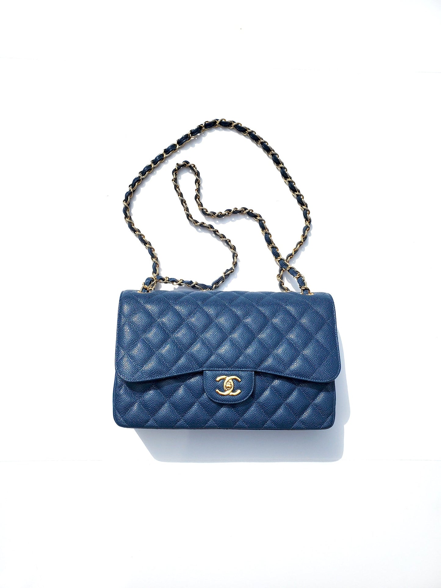 Chanel Blue 2018 Caviar Jumbo Classic Flap Bag - Rovelle Bags