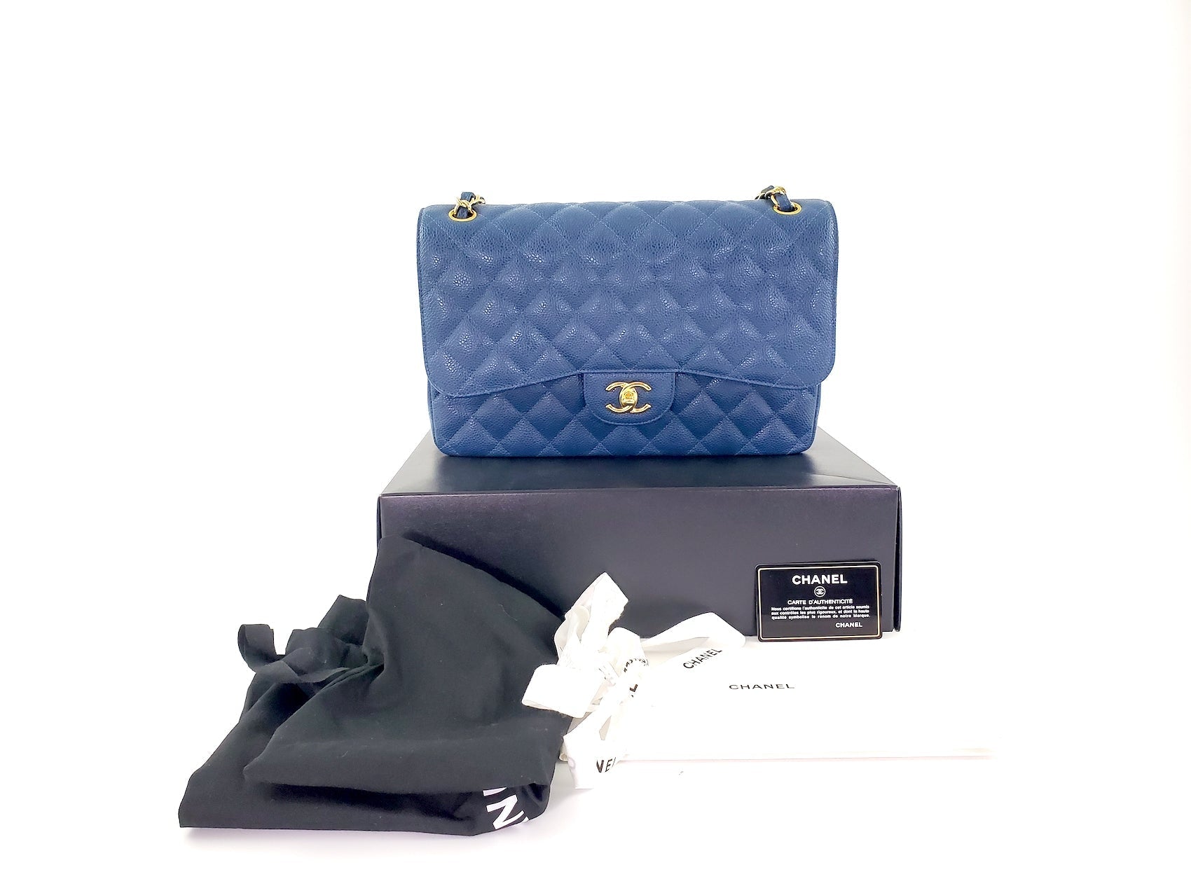Chanel Blue 2018 Caviar Jumbo Classic Flap Bag - Rovelle Bags