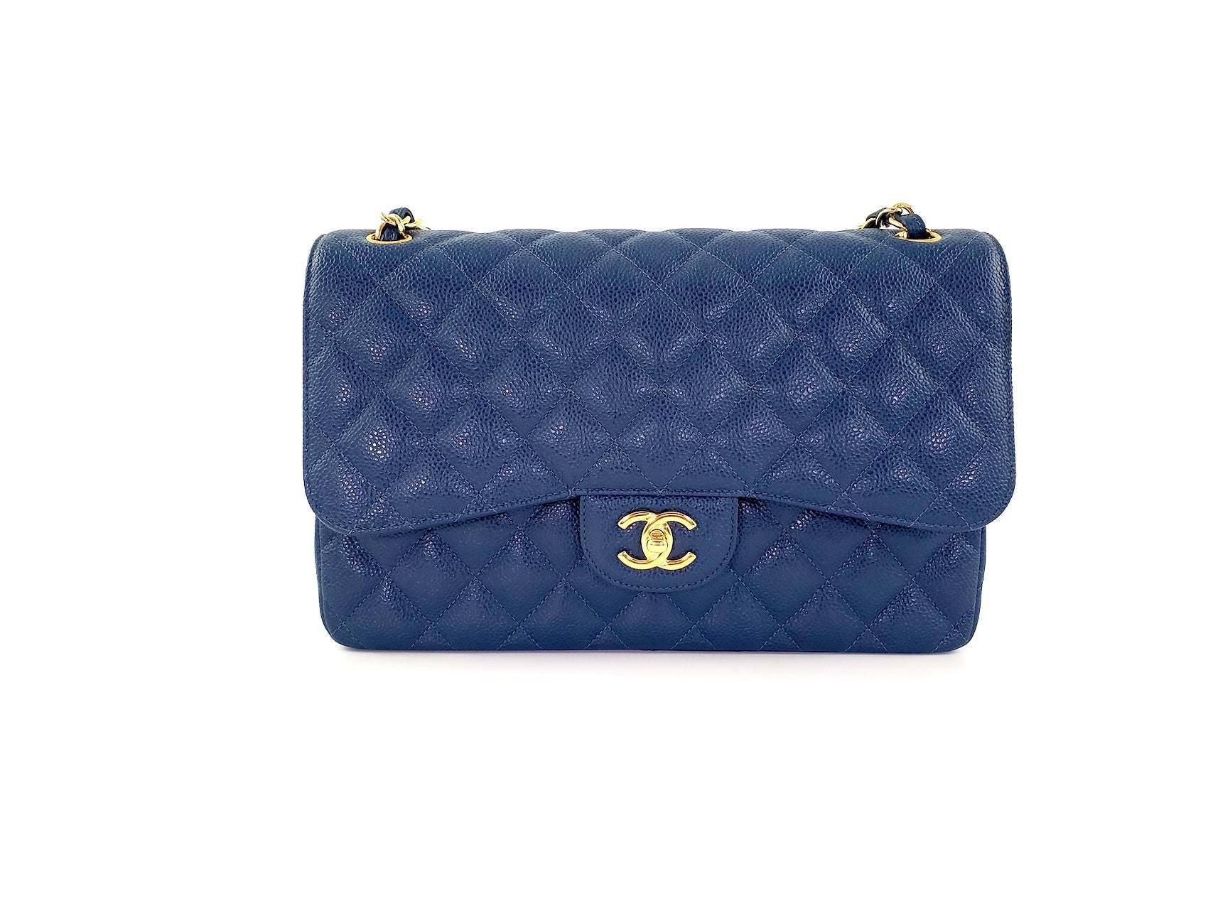 Chanel Blue 2018 Caviar Jumbo Classic Flap Bag - Rovelle Bags