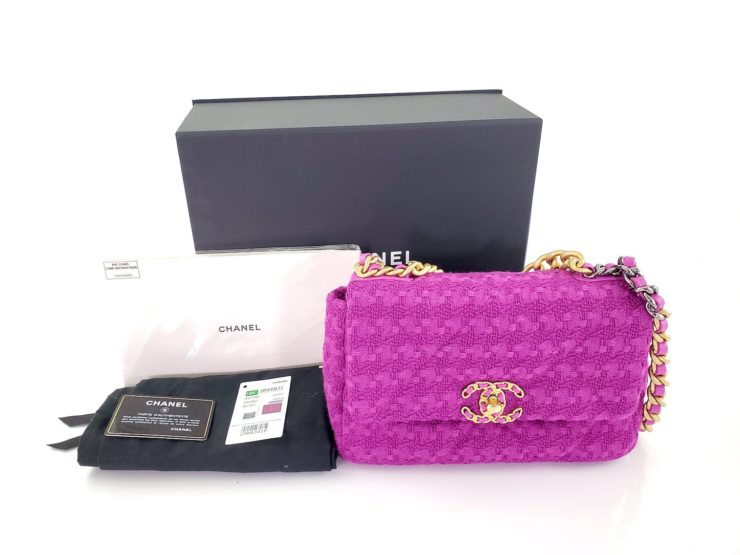 Chanel 19 Small Tweed Magenta Pink Handbag - Rovelle Bags