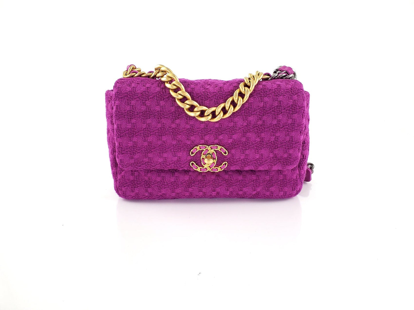 Chanel 19 Small Tweed Magenta Pink Handbag - Rovelle Bags