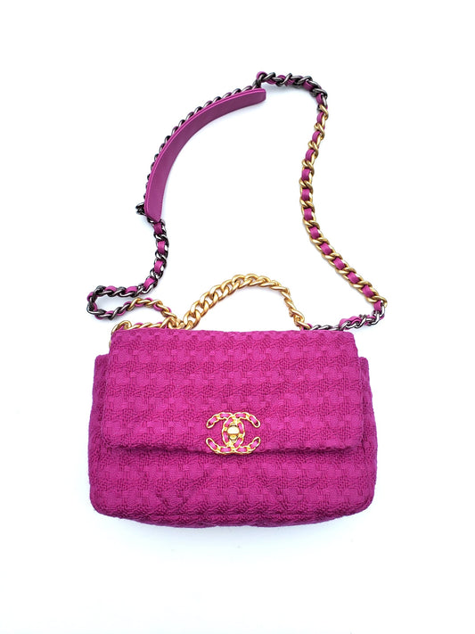 Chanel 19 Small Tweed Magenta Pink Handbag - Rovelle Bags