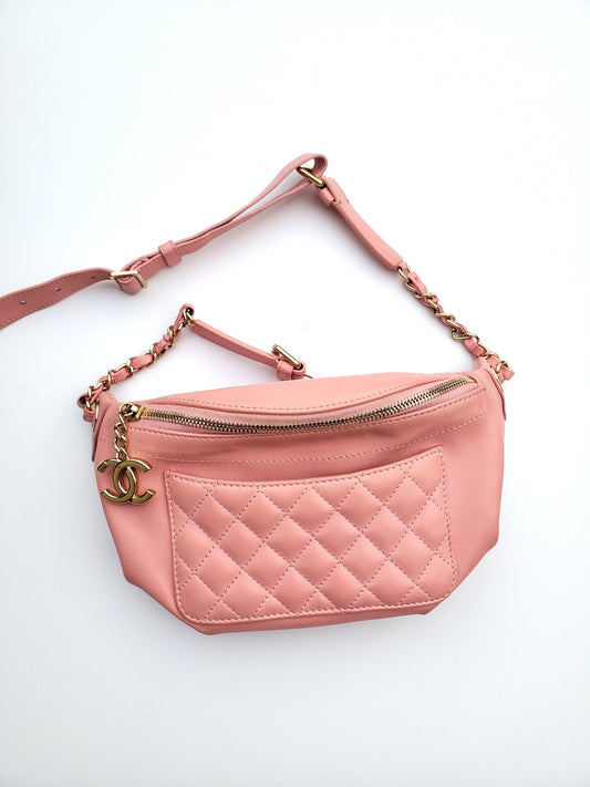 Chanel Pink Leather CC Quilted Bi Handbag - Rovelle Bags