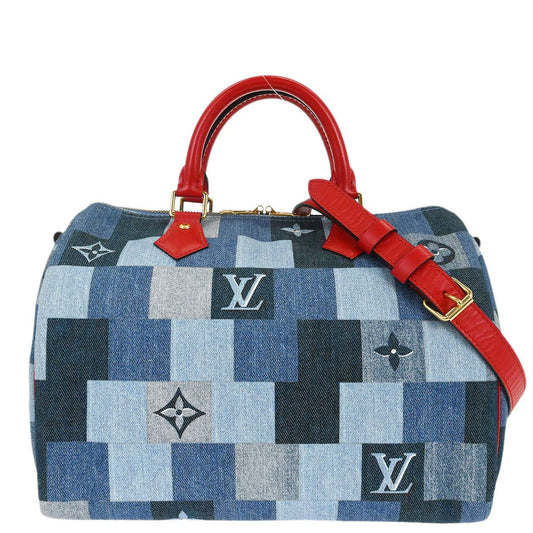 Louis Vuitton Denim Square Patchwork Bandouliere 30 2way Shoulder Handbag M45041
