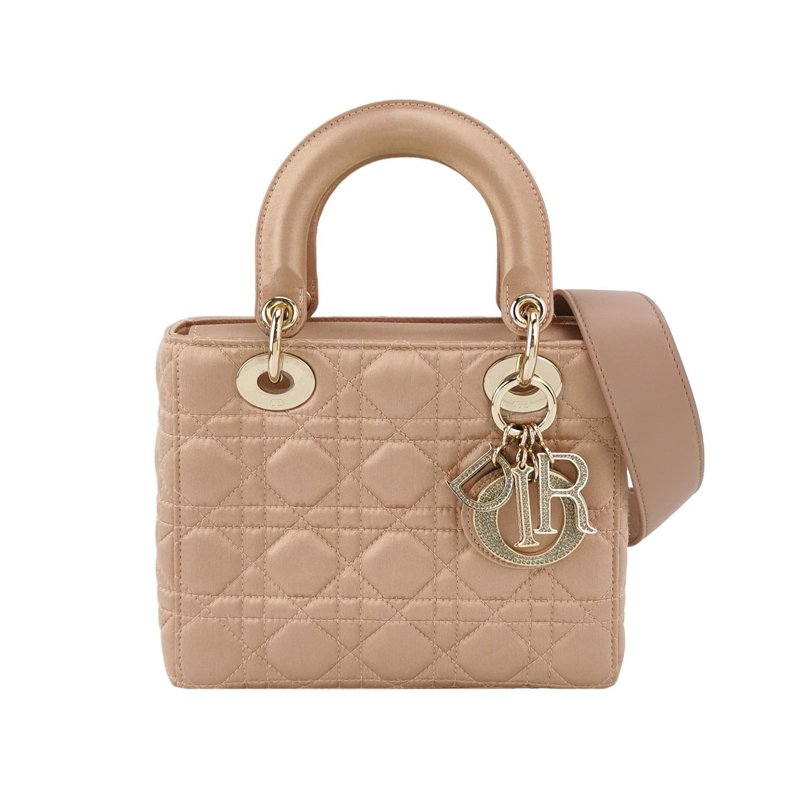Lady Dior Small My AbcDior 2019 Beige Silk Handbag Crystal Charms