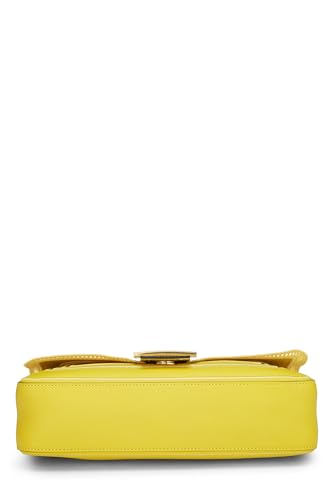 Fendi, Yellow Leather Embroidered Baguette Chain Medium, Yellow