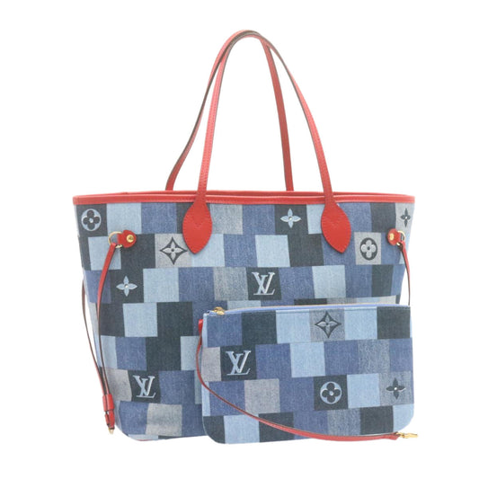 LOUIS VUITTON Monogram Denim Neverfull MM Tote Bag Blue N41605 LV 22325A