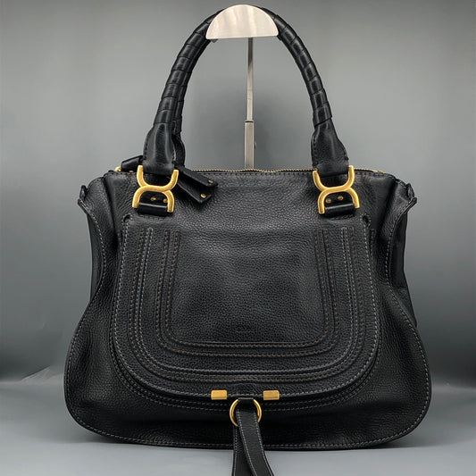 Chloe Black Marcie Large Grain Leather Tote Bag