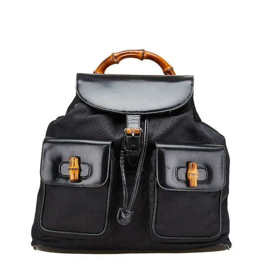 Gucci Bamboo Patent Leather Nylon Backpack
