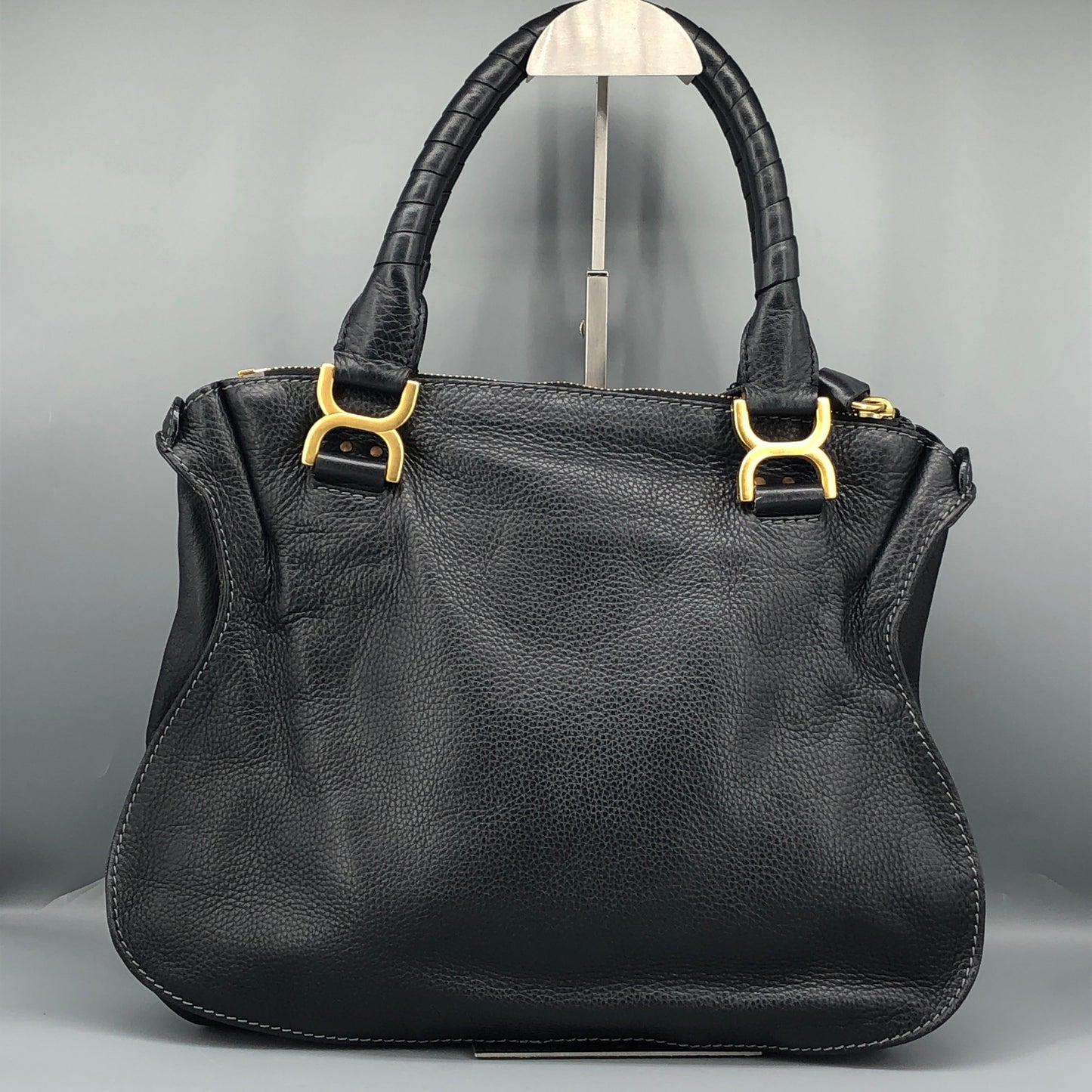 Chloe Black Marcie Large Grain Leather Tote Bag