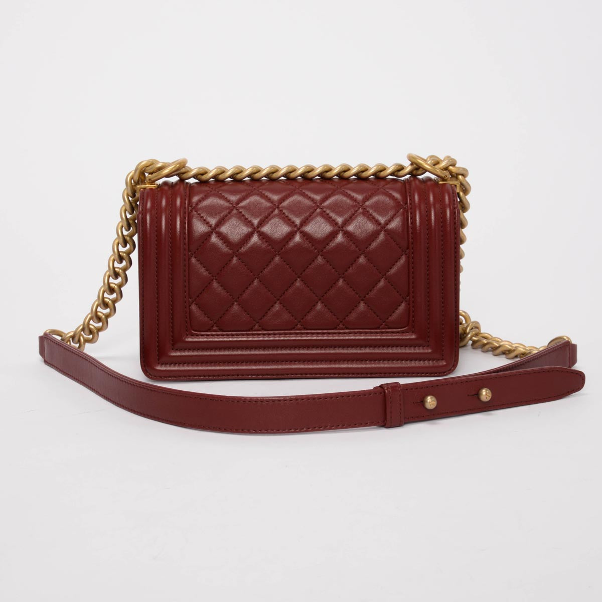 Chanel Burgundy Quilted Lambskin Small Boy Handbag - Rovelle Bags