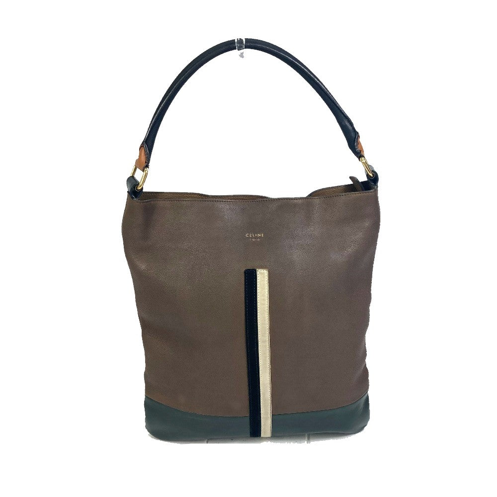 CELINE Shoulder Bag leather Brown bicolor stripes Tote Bag Women Secondhand