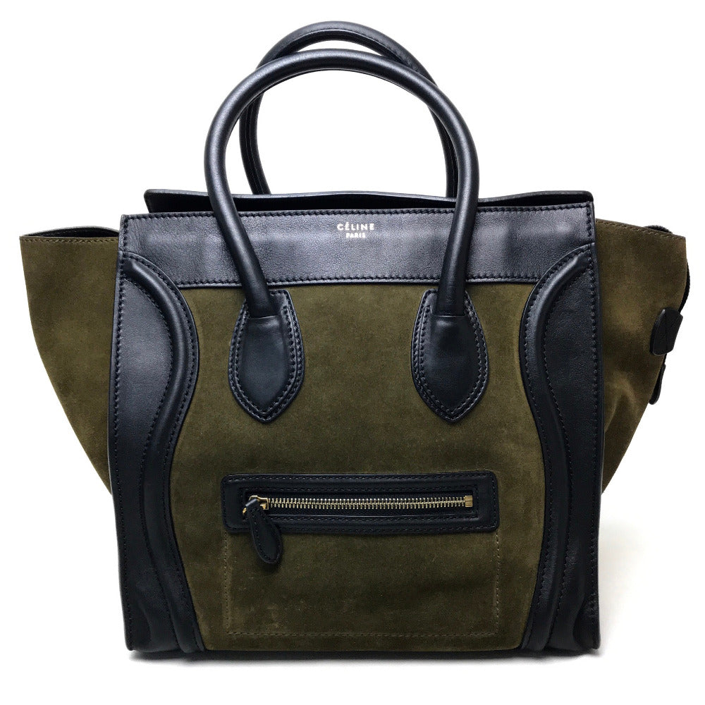 CELINE Tote Bag Suede / leather khaki Luggage mini shopper Women Secondhand