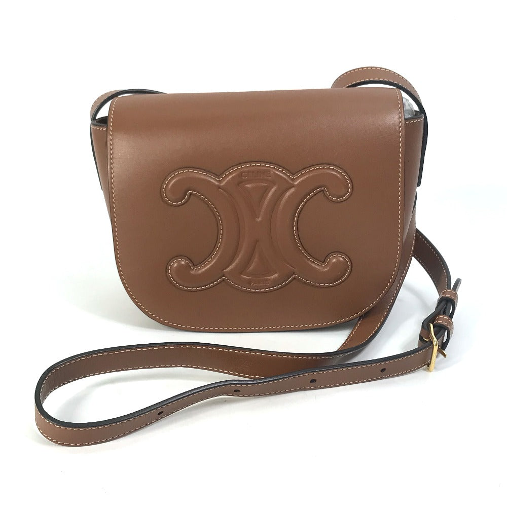 CELINE Shoulder Bag leather Brown Crossbody pochette Folco Cuir Triomphe Women