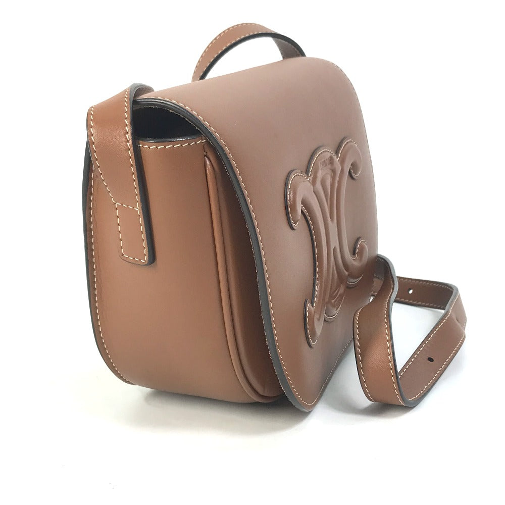 CELINE Shoulder Bag leather Brown Crossbody pochette Folco Cuir Triomphe Women