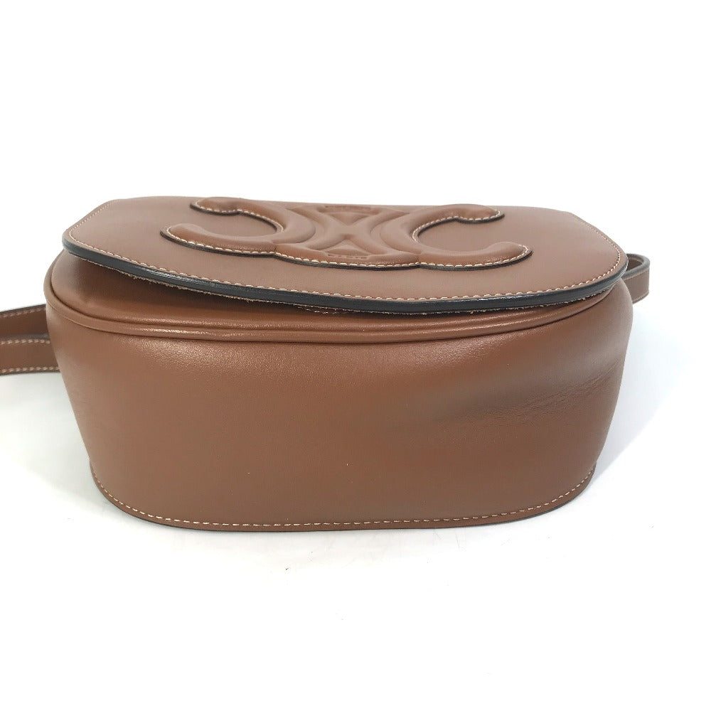 CELINE Shoulder Bag leather Brown Crossbody pochette Folco Cuir Triomphe Women