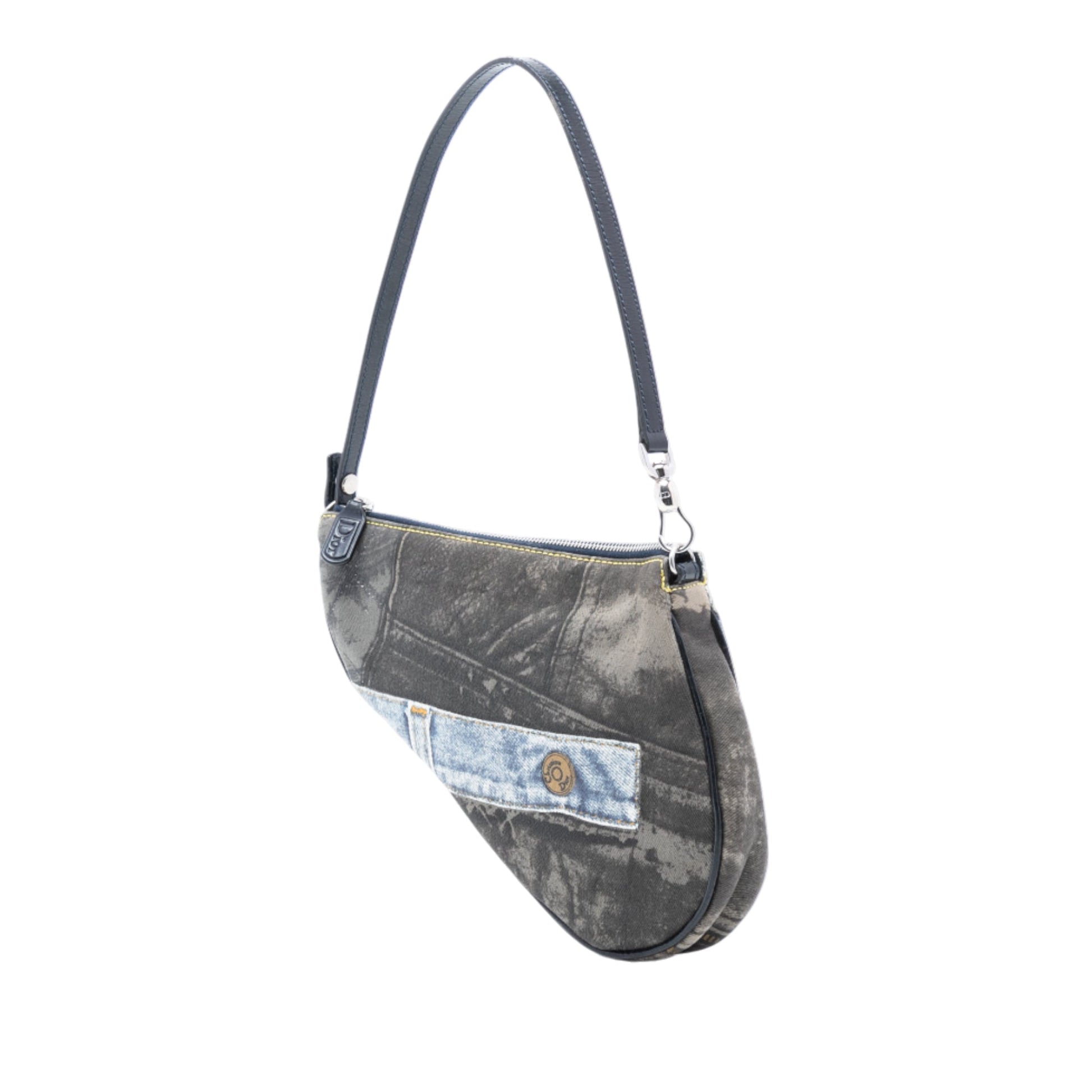 Blue Dior Mini Canvas Denim Print Saddle Pochette Shoulder Bag