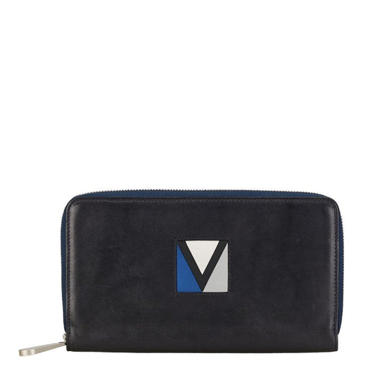 Louis Vuitton LV Cup Zippie Organizer Round Fashner Long Wallet M80709 Black Navy Leather Mens LOUIS VUITTON