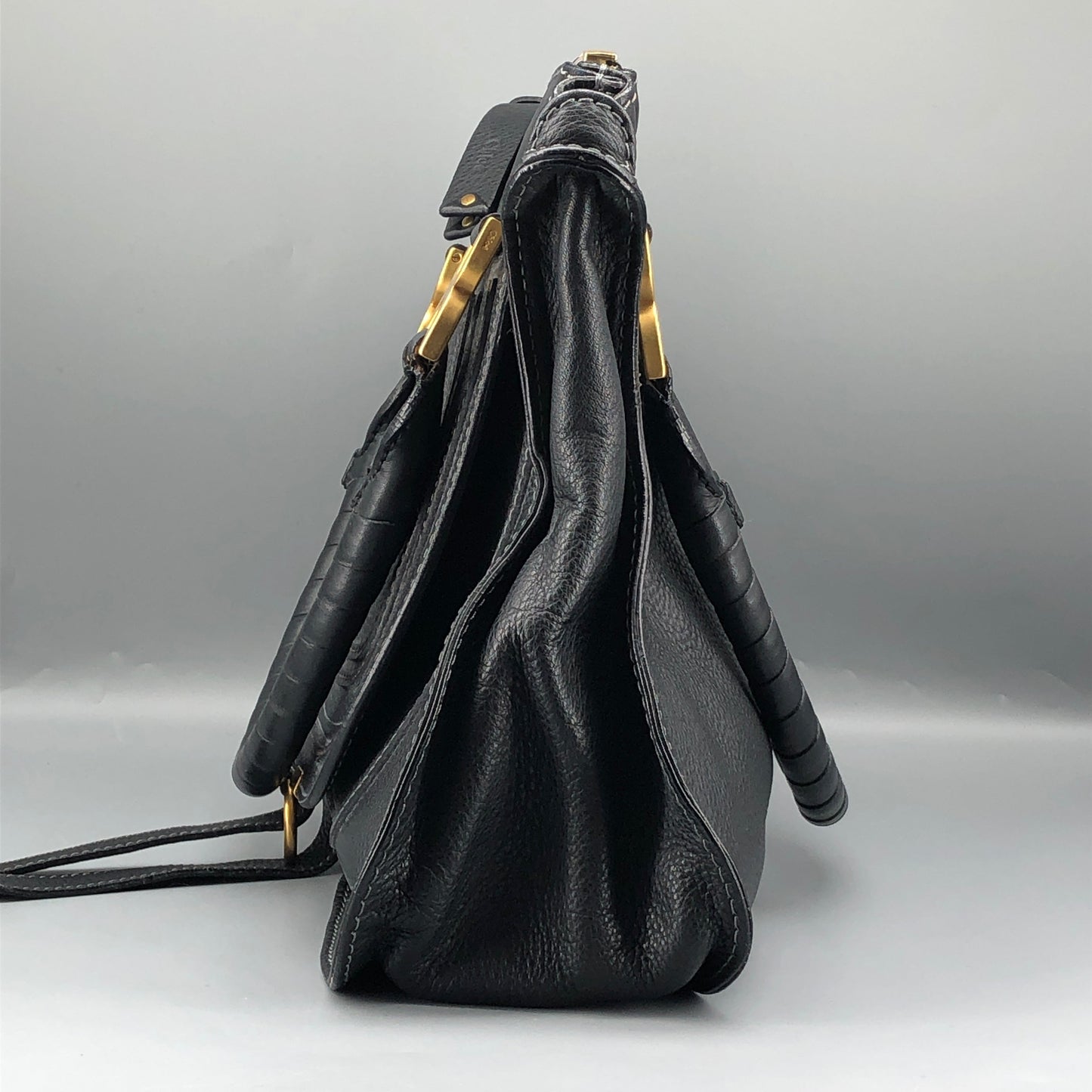Chloe Black Marcie Large Grain Leather Tote Bag