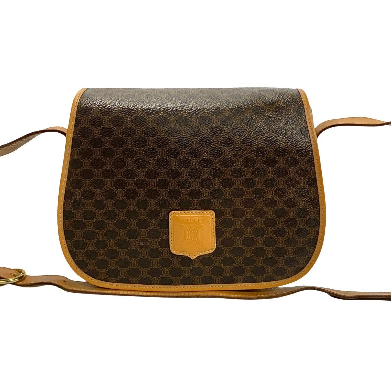 CELINE Shoulder Bag Leather, PVC Brown Macadam Blason Triomphe Pattern Women