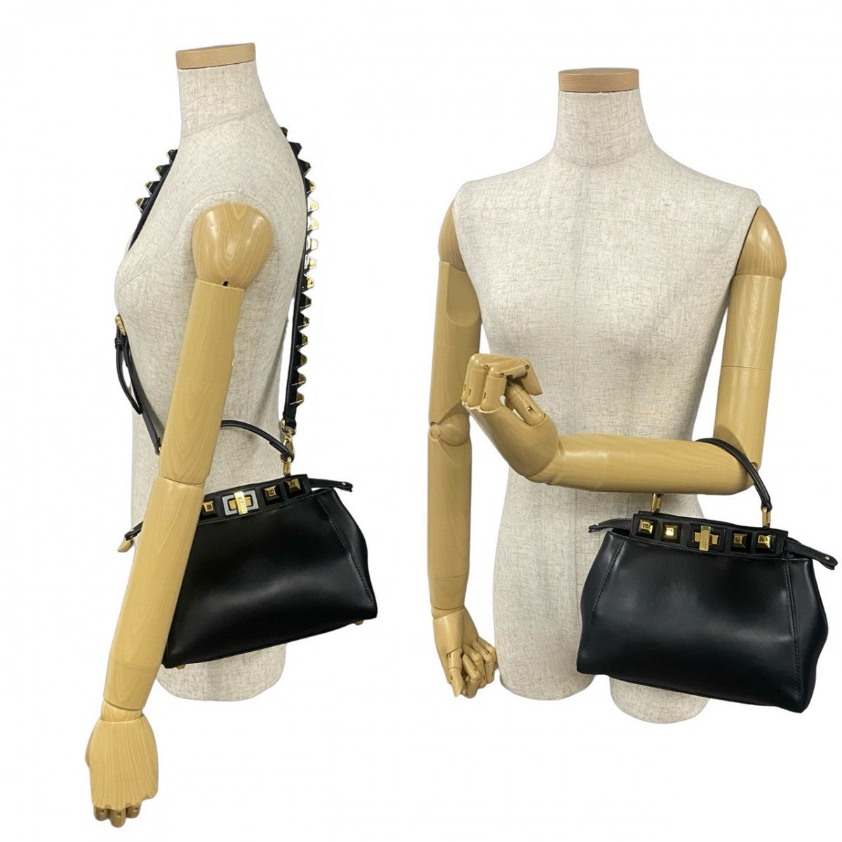 FENDI Shoulder Bag 8BN244ï¿½E9DT Calf leather black Gold Edition Studs Mini Peacock Women