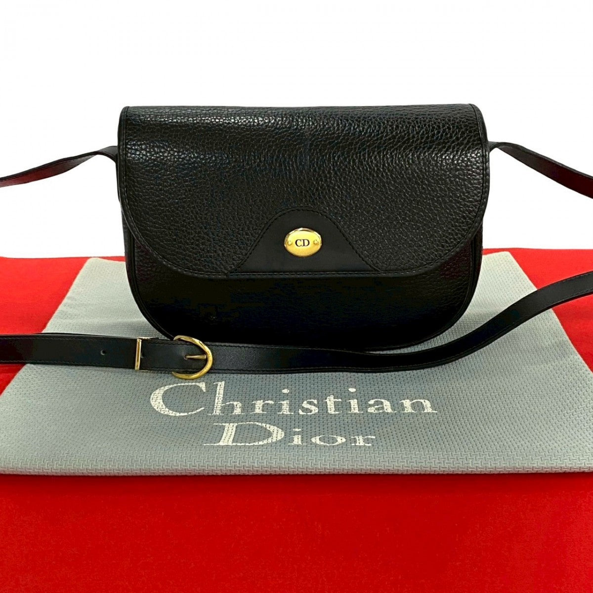 Dior Shoulder Bag leather black CD logo Metal Women