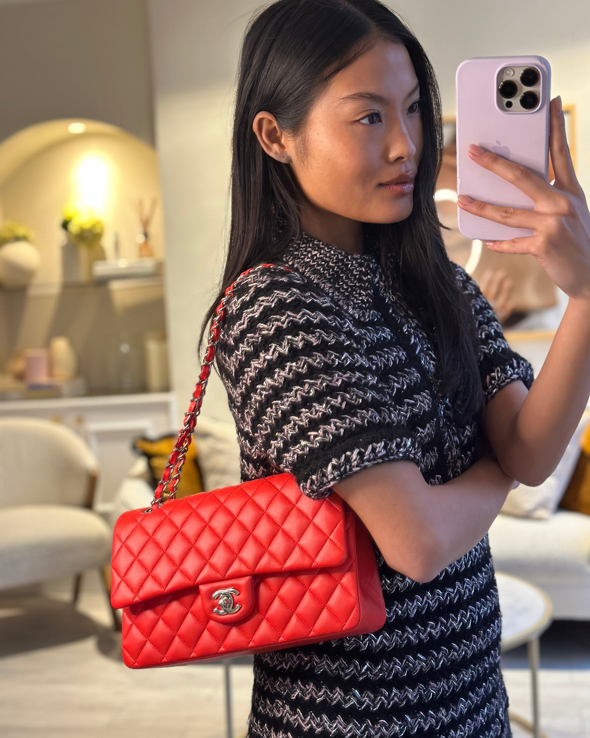 Chanel Scarlet Red Medium Classic Double Flap Bag - Rovelle Bags