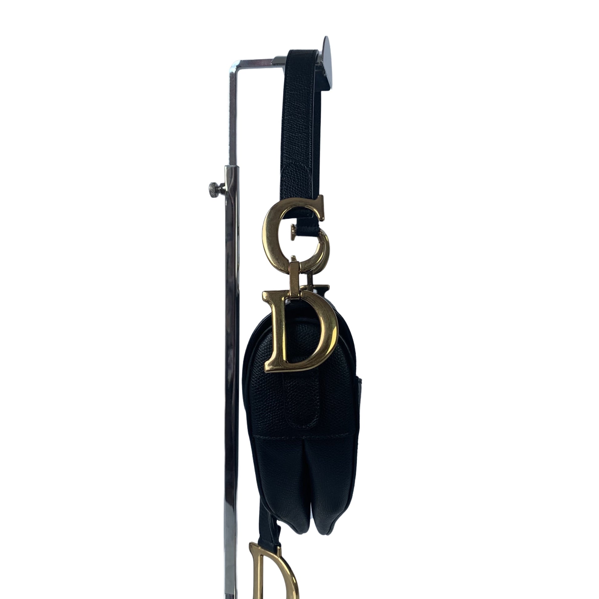 Dior Saddle Black Medium Grained Leather Handbag with Gold Hardware