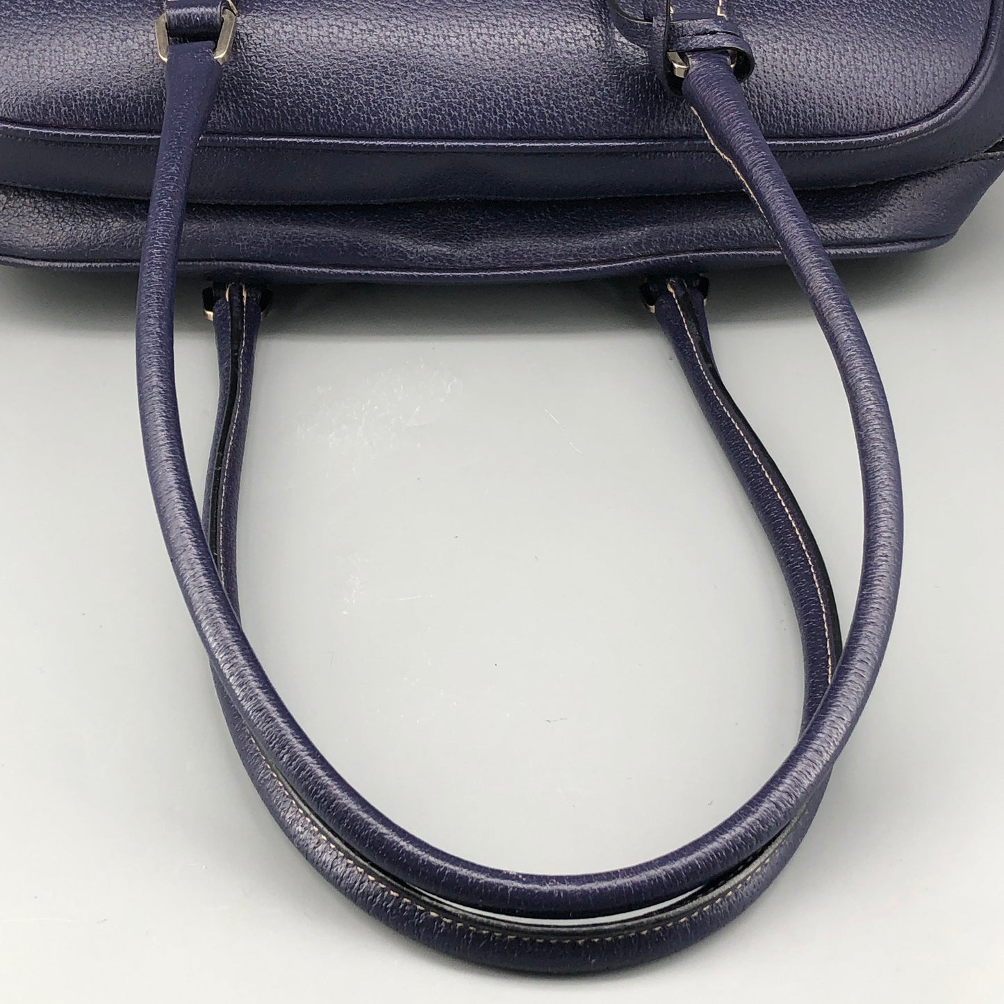 Prada Bauletto Medium Pebbled Leather Handbag Ink Blue