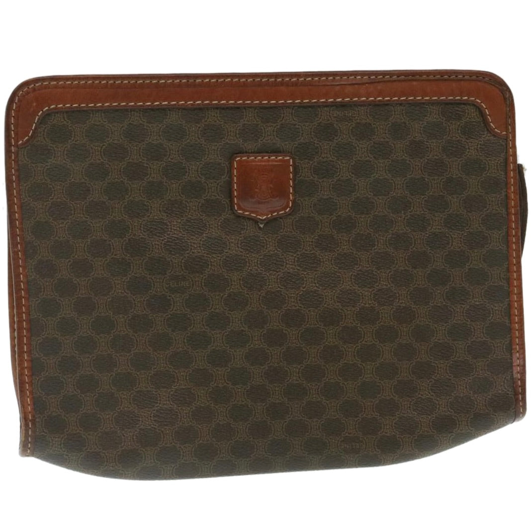 Luxury CELINE Macadam Canvas Clutch Bag PVC Leather Brown 29196