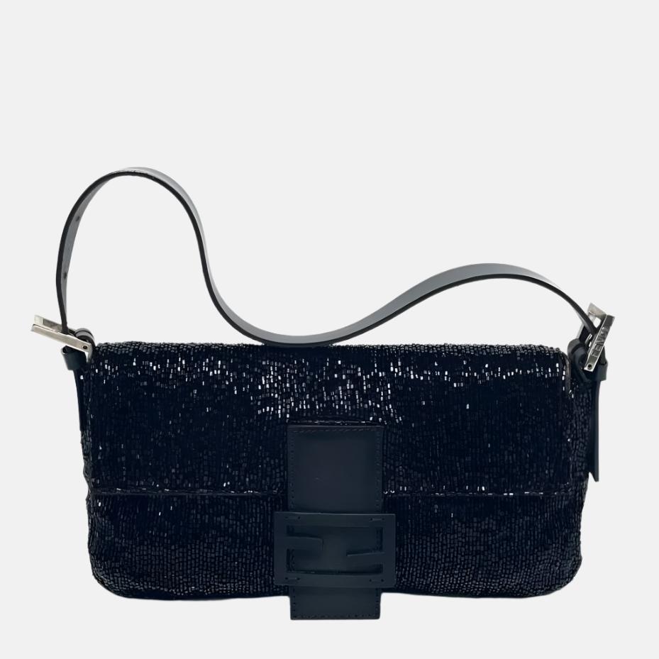 Fendi Baguette Black Glitter Beads Shoulder Bag
