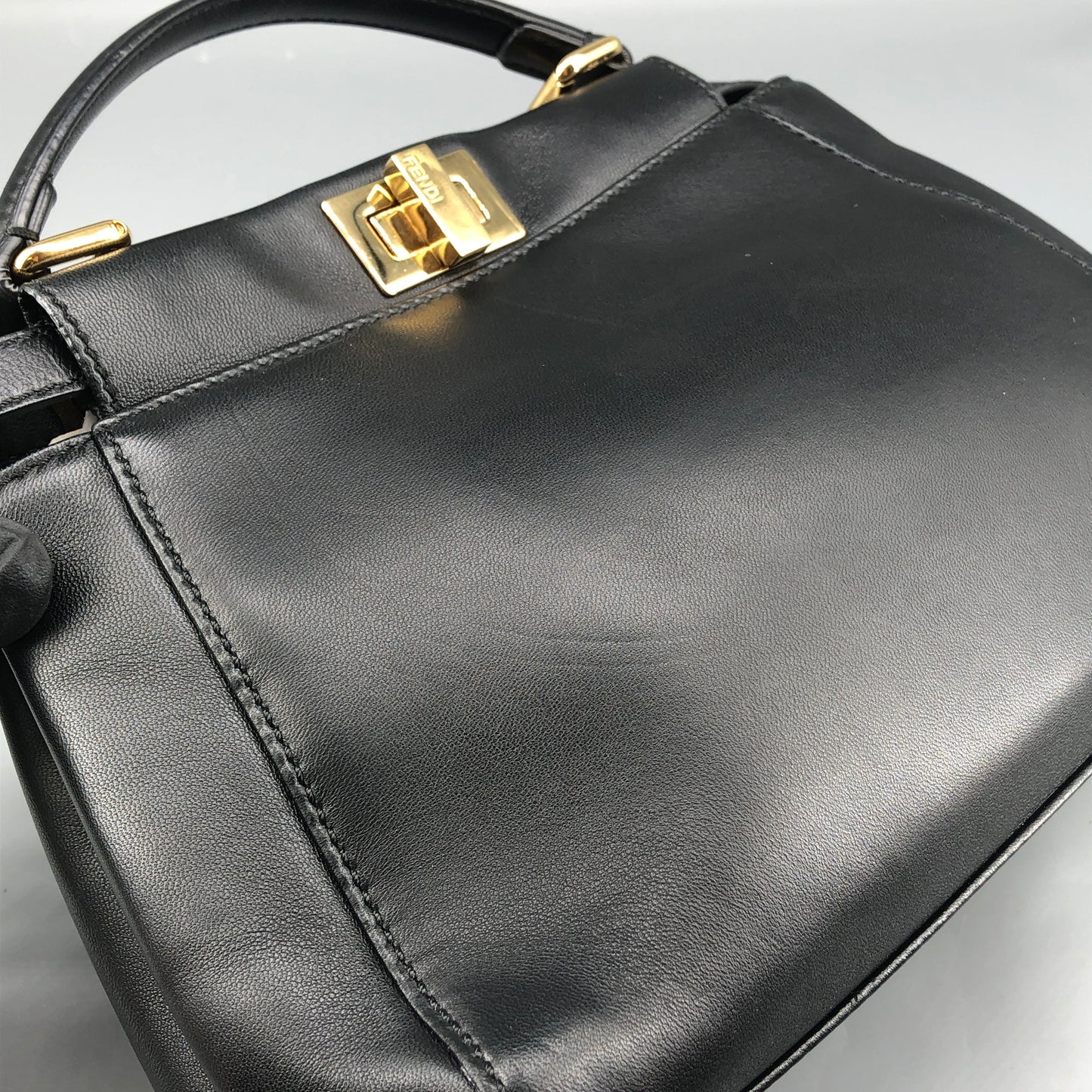 Fendi Mini Black Smooth Leather Peekaboo Handbag